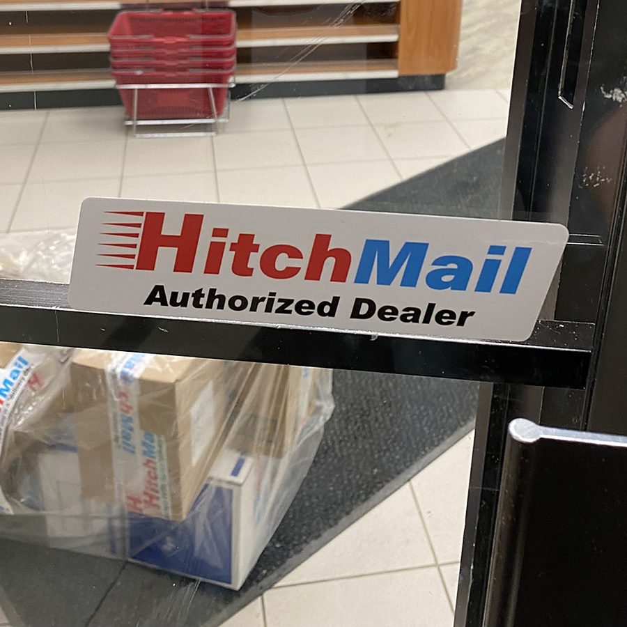 HitchMail authorized dealer door with window decal